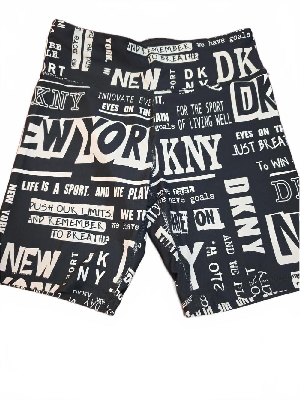 DKNY Short Leggings Graphic Stretch/ Elastic Waist Pull On Black/White Size L